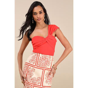 Lulus Rudia Bright Red One-shoulder Top - Size S